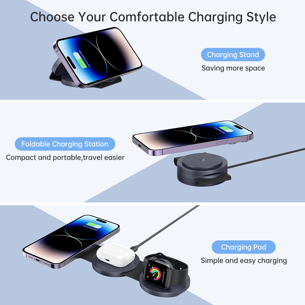 Foldable Wireless Charger Pad For Apple With 15W MAX Phone Charging Power
