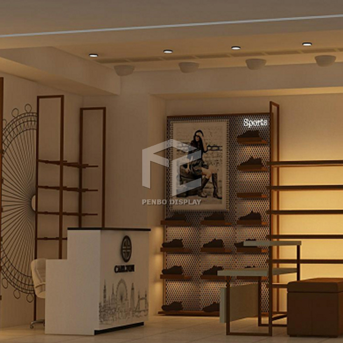 MDF Shoe Rack Display Showroom Interior Design Customized Color