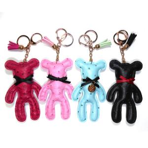 Quality OEM Cute Teddy Bear Animal Leather Keychain With Brass Plating wholesale