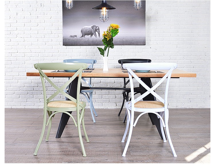 Cross Back Modern Metal Dining Chairs For Restaurant / Coffee Bar
