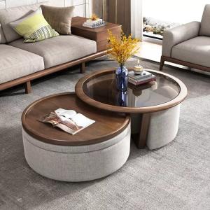 Quality OEM ODM Modern Living Room Furniture Tempered Glass Wooden Round Coffee Table wholesale