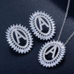 Letter Necklace Earing Jewelry Set CZ Crystal Necklace and Earring Sets Big