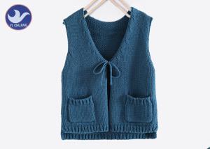 Quality V Neck Sleeveless Girls Cardigan Sweaters Two Pockets Bandage Closure Computer Knitted wholesale