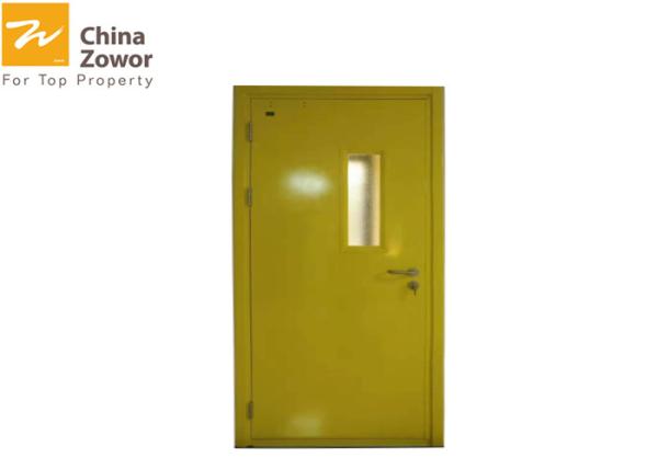 Cheap Yellow Powder Coated Gal. Steel 45 mm FD60 Fire Door With 24 mm Anti-fire Glass for sale