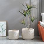 Frost Resistant Patio Fiber Clay Planters Round Shape