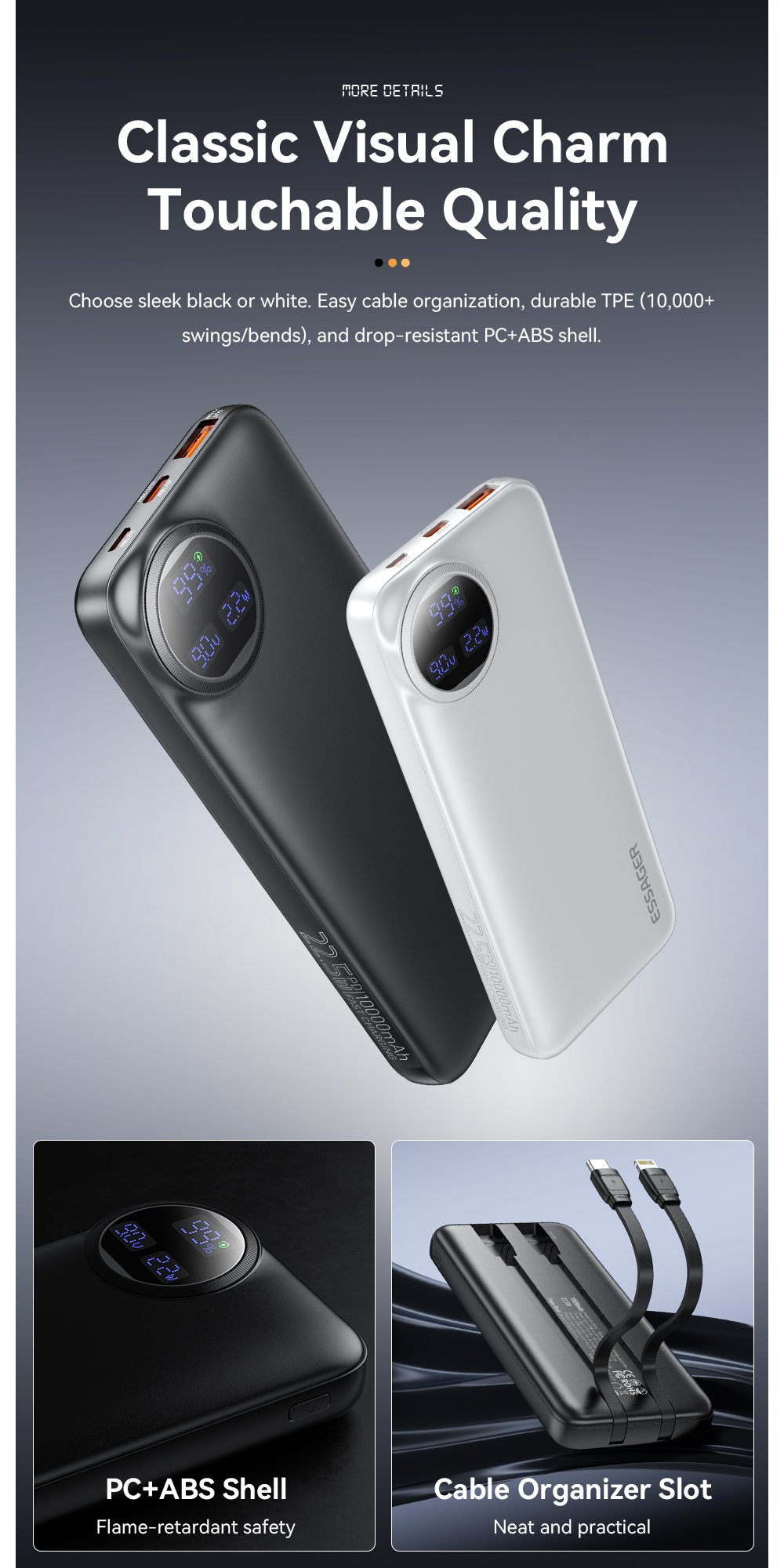 ESSAGER ES-D016 Series 20000 mah Power Banks with USB A/C/Lighting Output LED Display