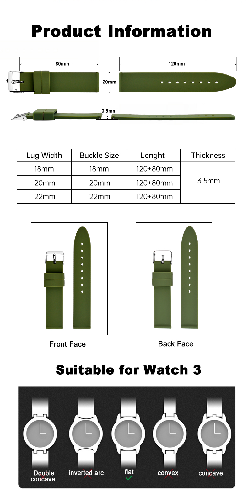 OEM Classical Quick Release Silicone Rubber Watch Strap 22mm