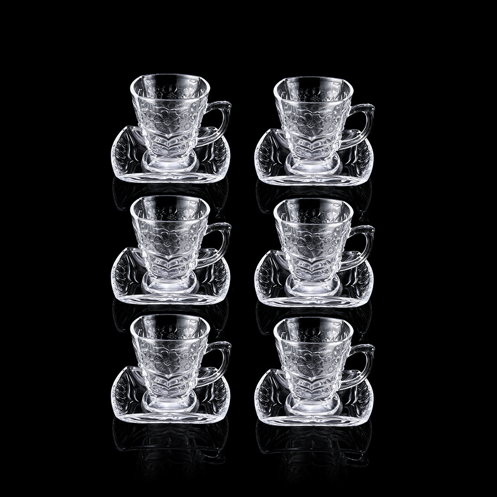 Soda Lime Glass Coffee Tea Cup and Saucer Set in Classic Design for Thanksgiving