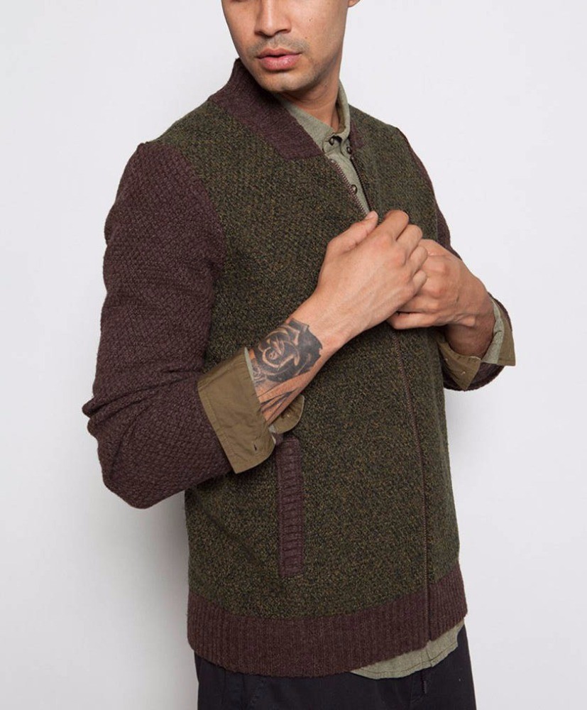 Knitted Mens Cardigan Sweaters , Multi Color Zippered Cardigan Sweater