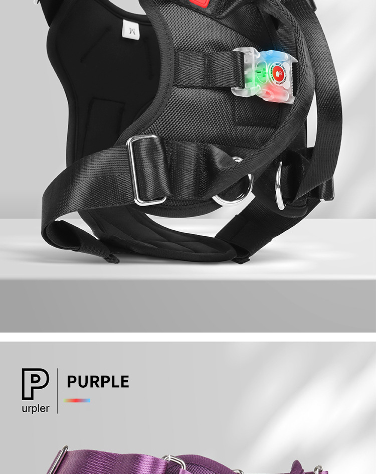Dog Harness Vest Heavy Duty Padded Reflective USB Nylon Material Oxford Made LED Light