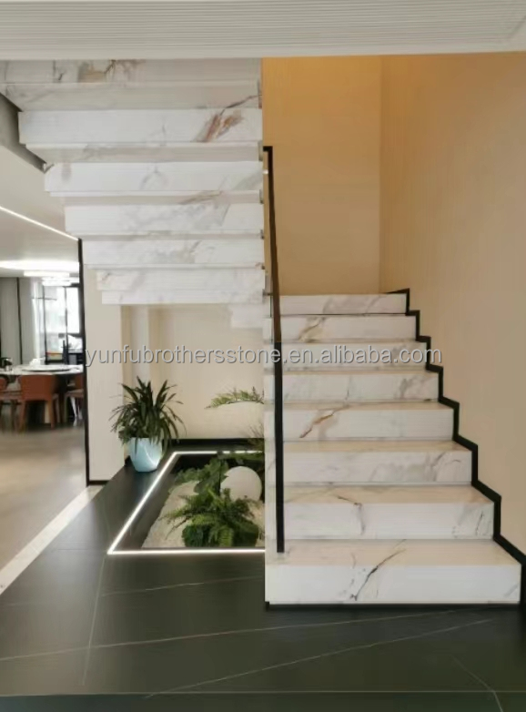 Glossy Anti Slip Artificial Stone Stairs Tiles for Indoor Straight Stair Modern Design