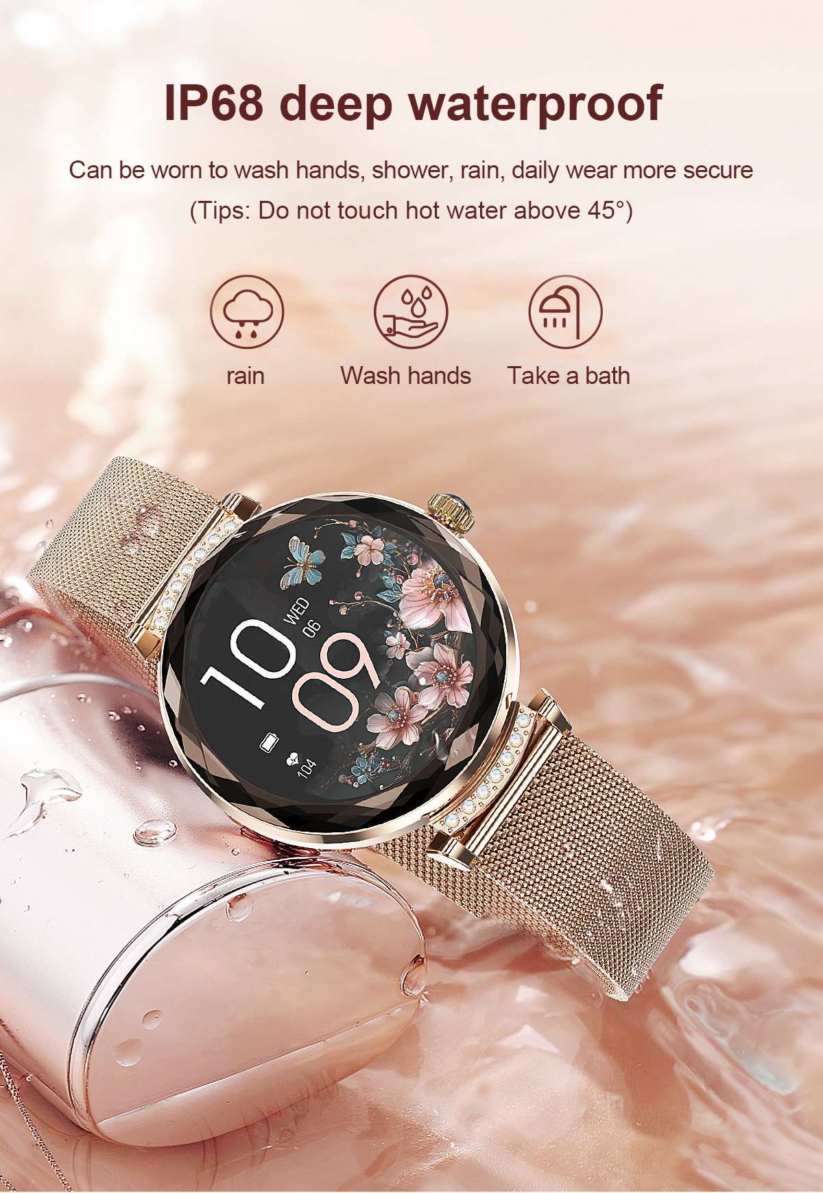 1.19" Women Amoled Display Smartwatch Bluetooth Calling For Android IOS Phones