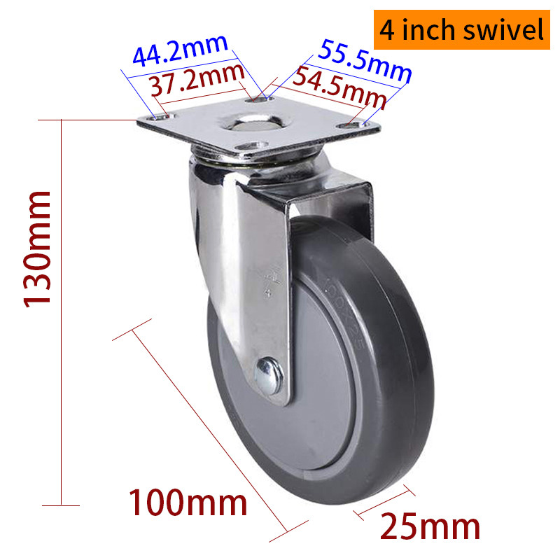 RoHS Grey Chrome Coating 4 Inch Castor Wheels 80kg Load Capacity