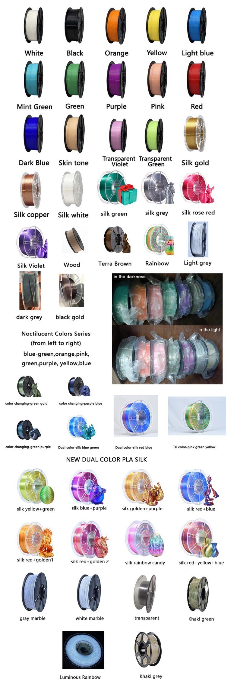 PLA Filament Iboss Factory 3D Printer Color Luminous Rainbow
