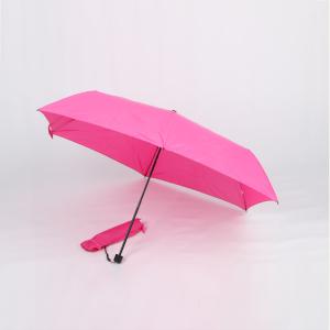 Quality Pink Compact Three Fold Umbrella 19 Inch Portable Small Folding Umbrella wholesale