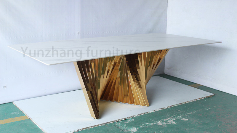 6 Seats Luxury Modern Dining Tables With Tempered Glass Steel Legs For 8 People
