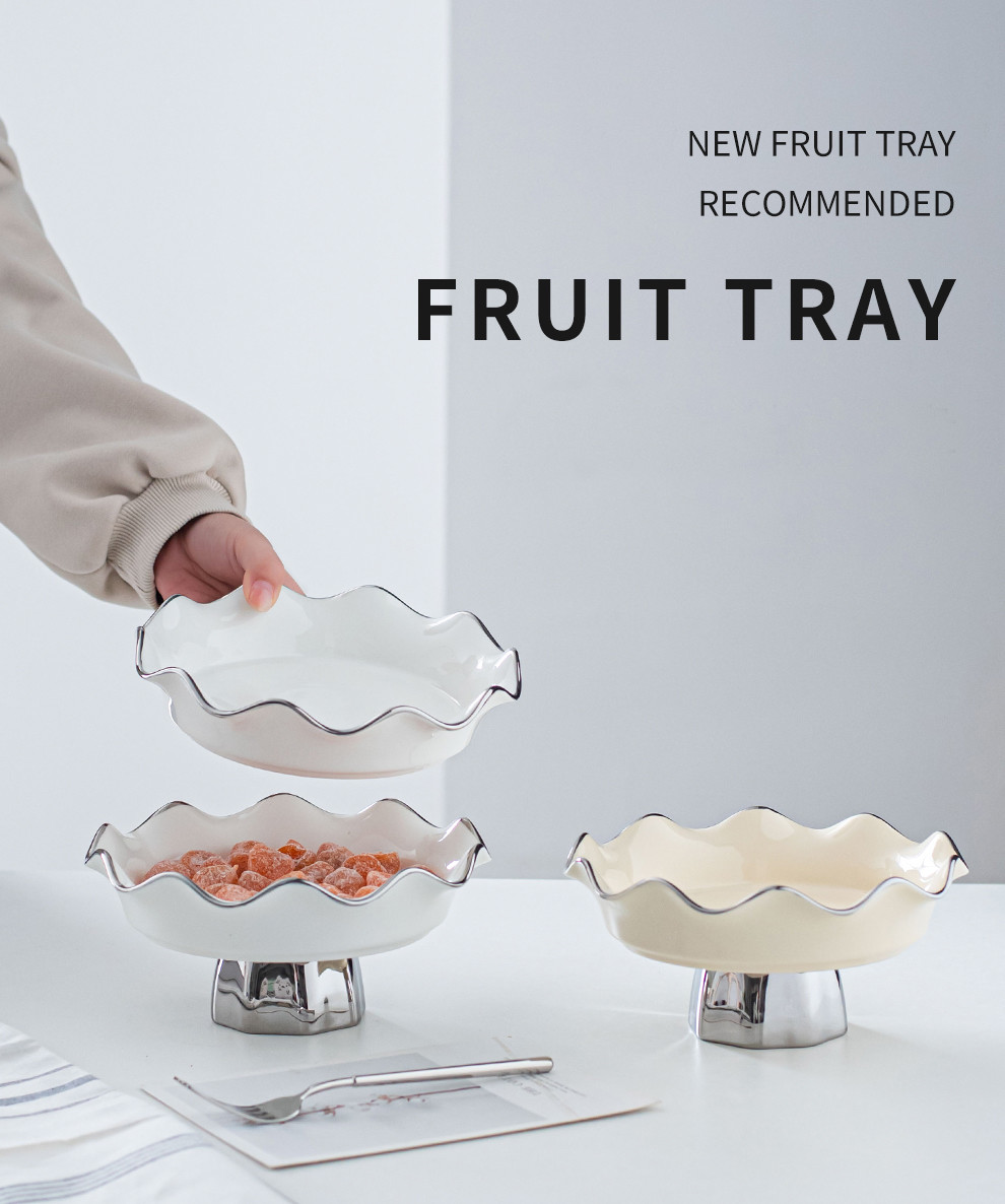 Salad Bowl European Luxury Home Decor Serving Dessert Bowls Snacks Sliver Stand Decorative Porcelain Fruit Bowl