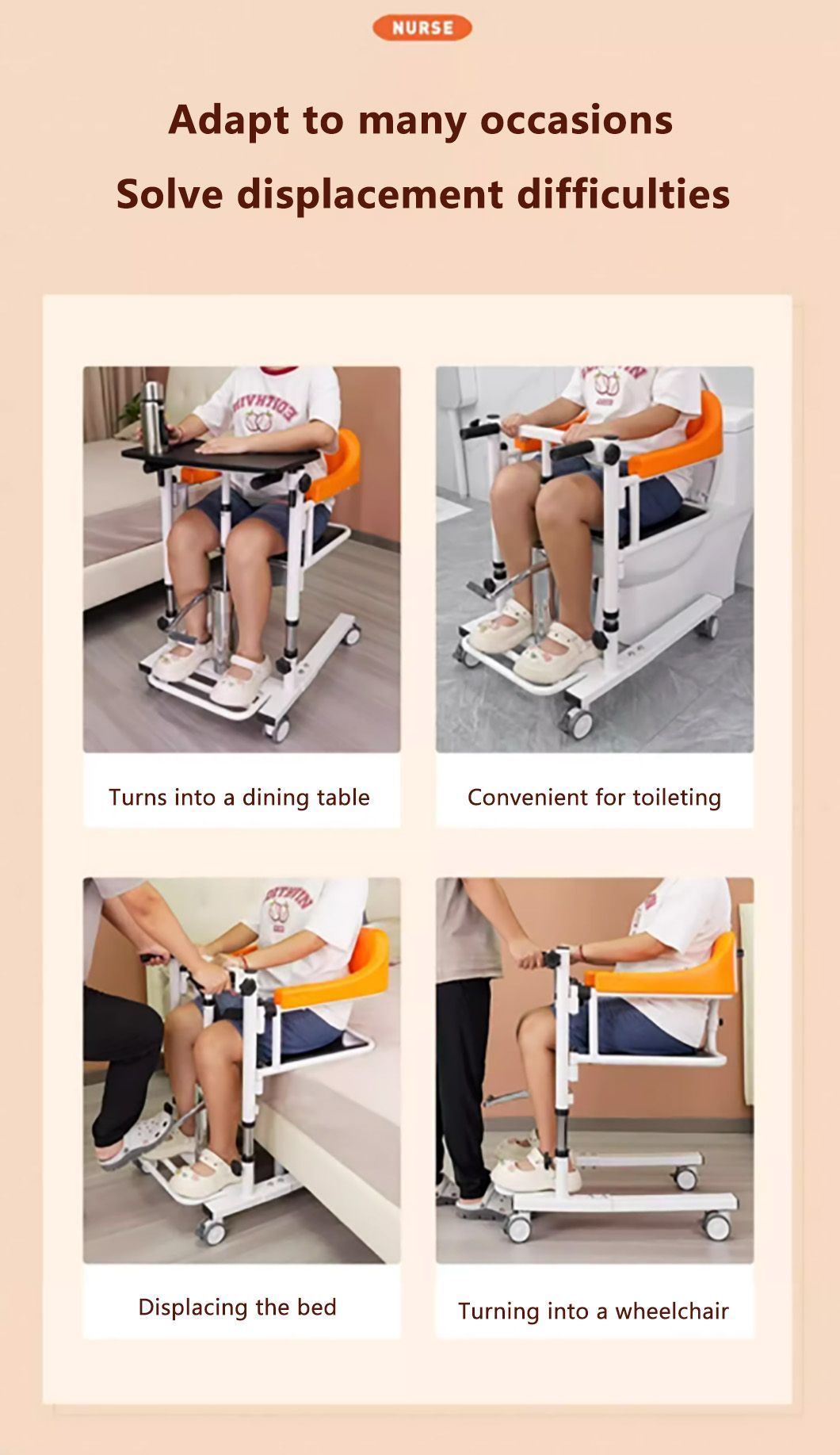 Reliable Quality Adjustable Height Manual Patient Transfer Lift Chair Hydraulic Lift Wheelchair for Paralyzed Use