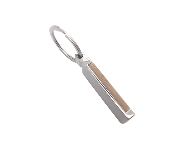 Metal Bamboo Key Chain Rectangle Custom Logo Wooden Metal Keyring