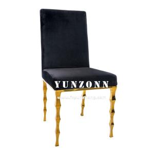 Quality Elegant Black Velvet Stacking Banquet Chair With Bamboo Legs wholesale