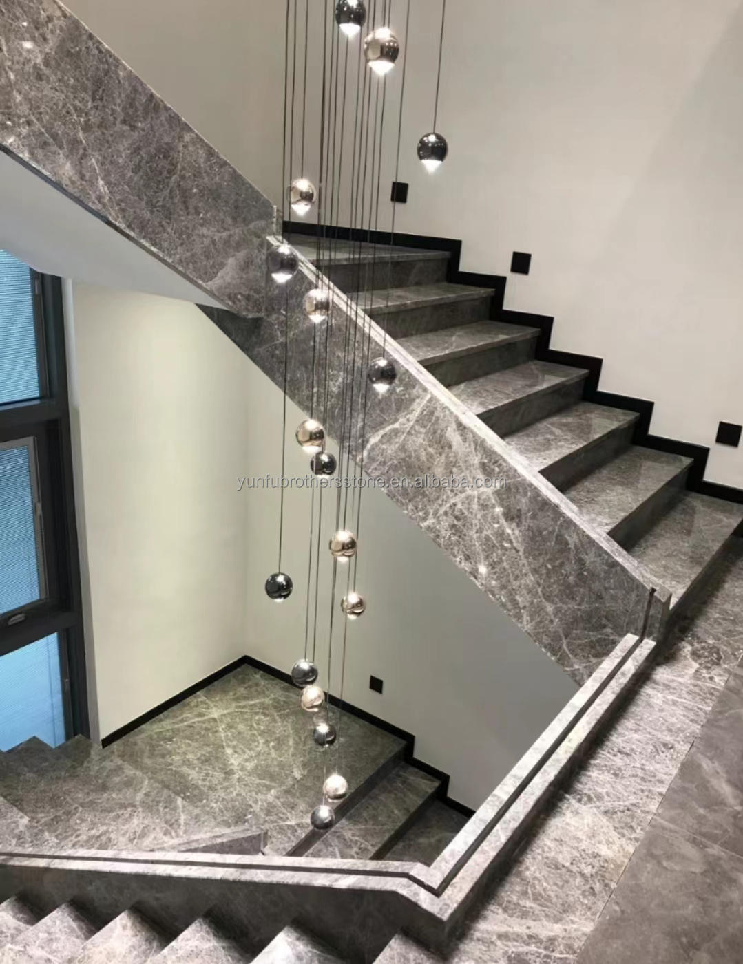 Natural Stone Straight Stair Modern Indoor Grey Marble Anti Slip Staircase Tiles