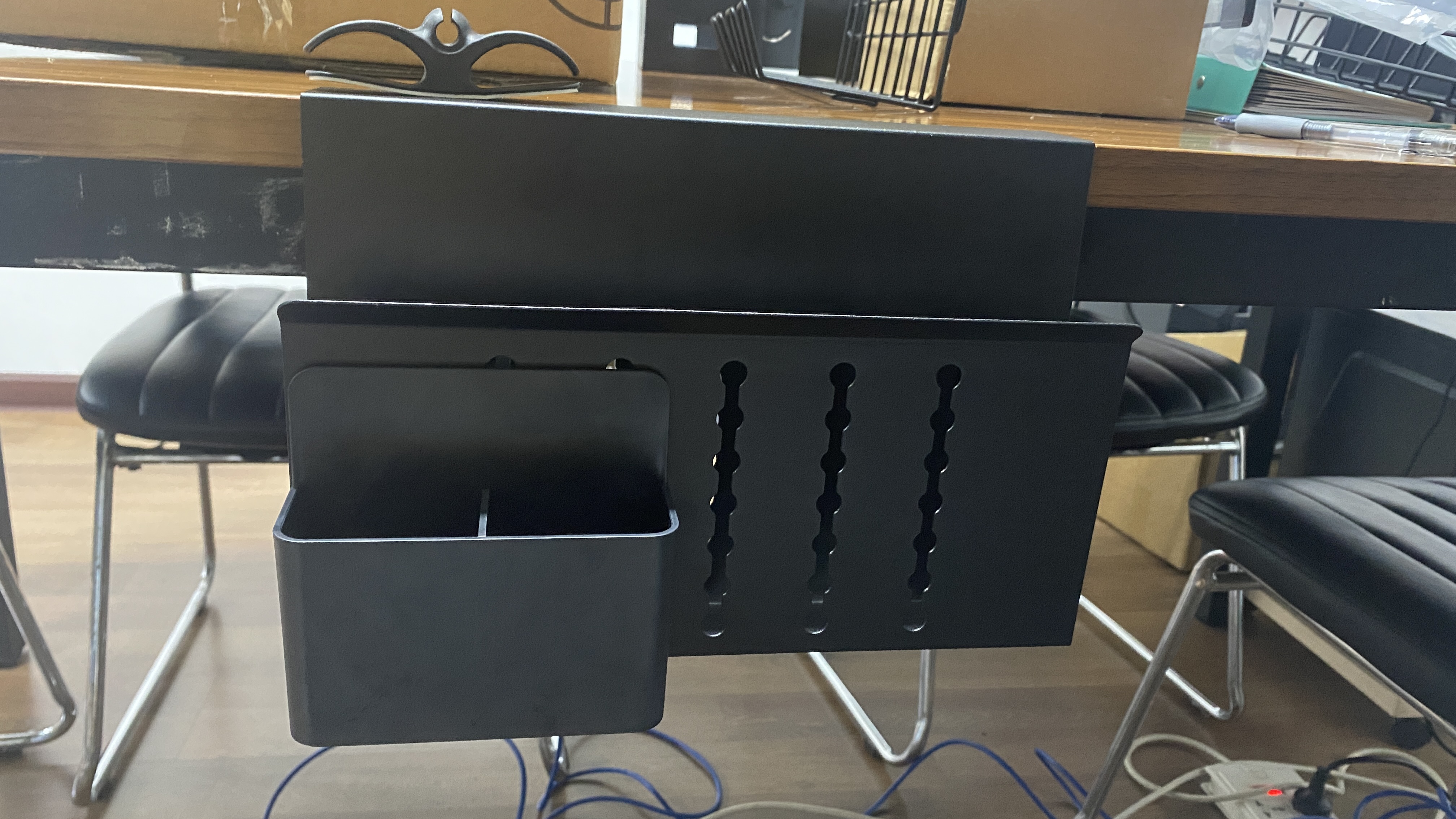 2 Tier Hanging Desk Organizer No Drill Alloy Steel Under Desk Storage for Office Black