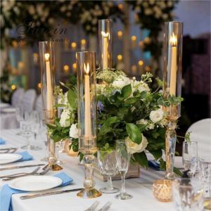 Quality Gold Pillar Wedding Candle Holders Tall 4pcs Set Champagne 40cm wholesale