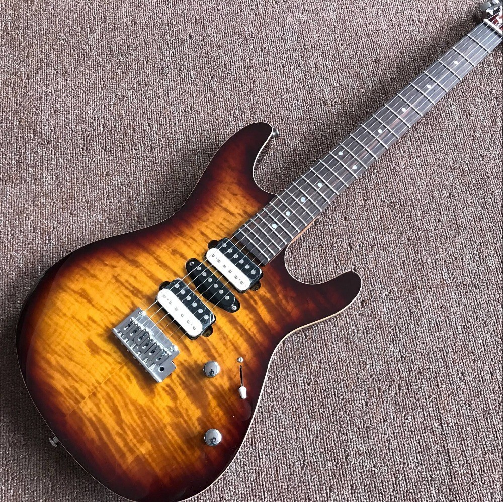 Custom handwork Tiger Flame Electric Guitar.Rosewood fingerboard Sunburst
