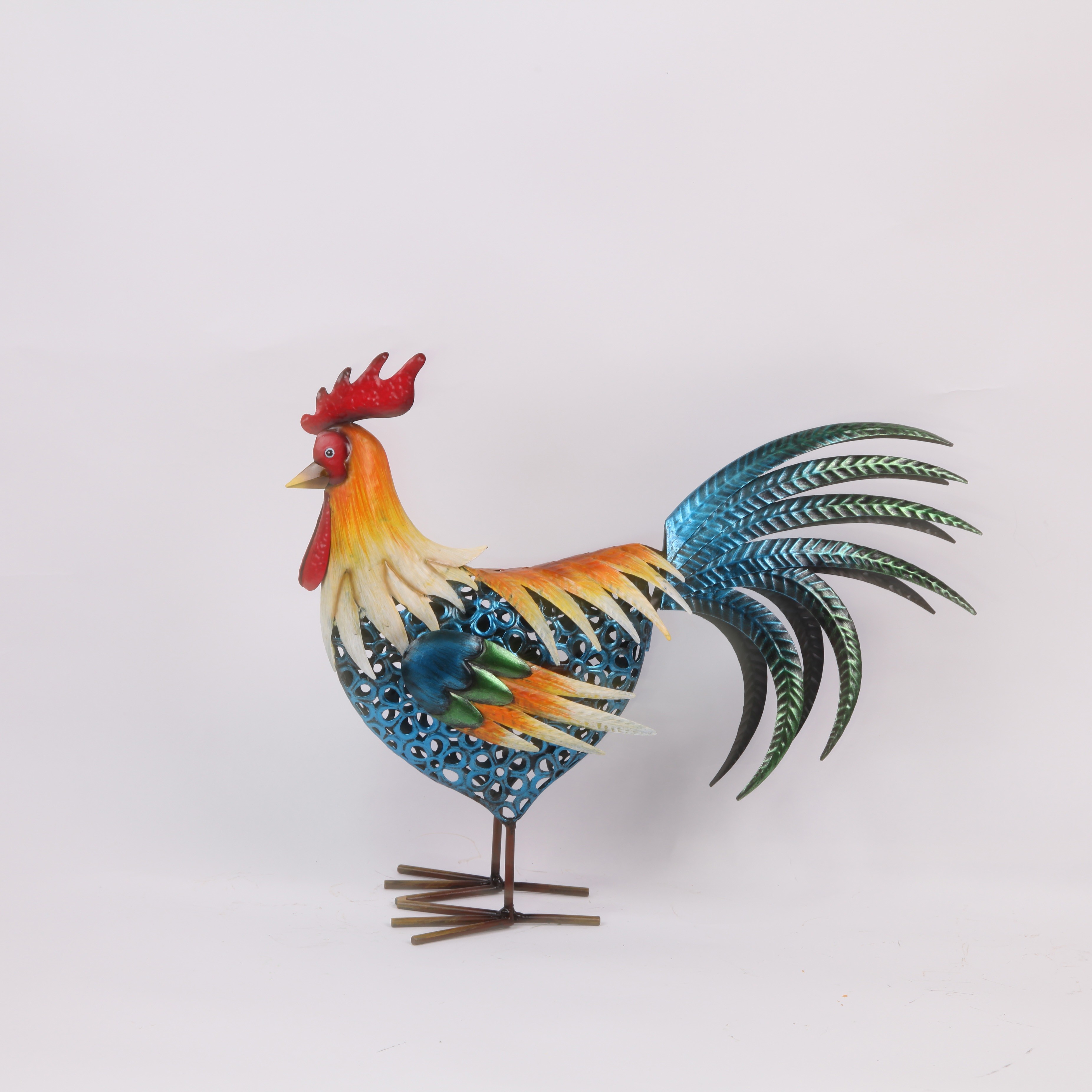 Captivating Colorful Metal Rooster Garden Ornament