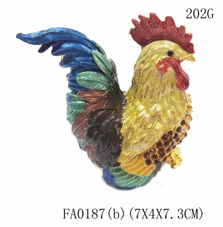 Metal enamel beautiful rooster figure status jewelry box for cock year gifts