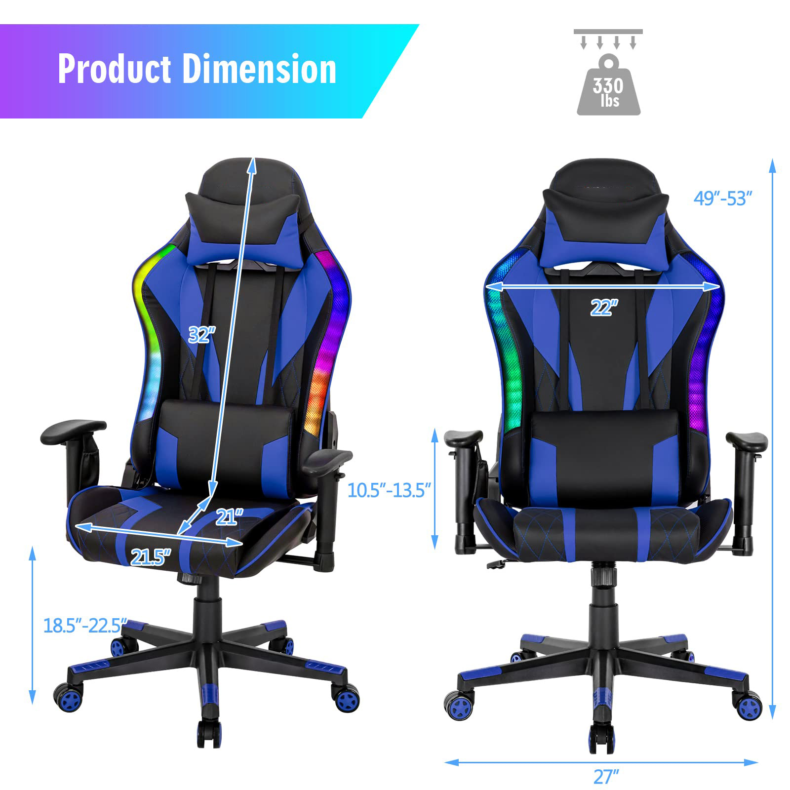 Adjustable Lumbar Support Racing Ergonomic Gaming Chair for Adults ALINUNU RGB Chair