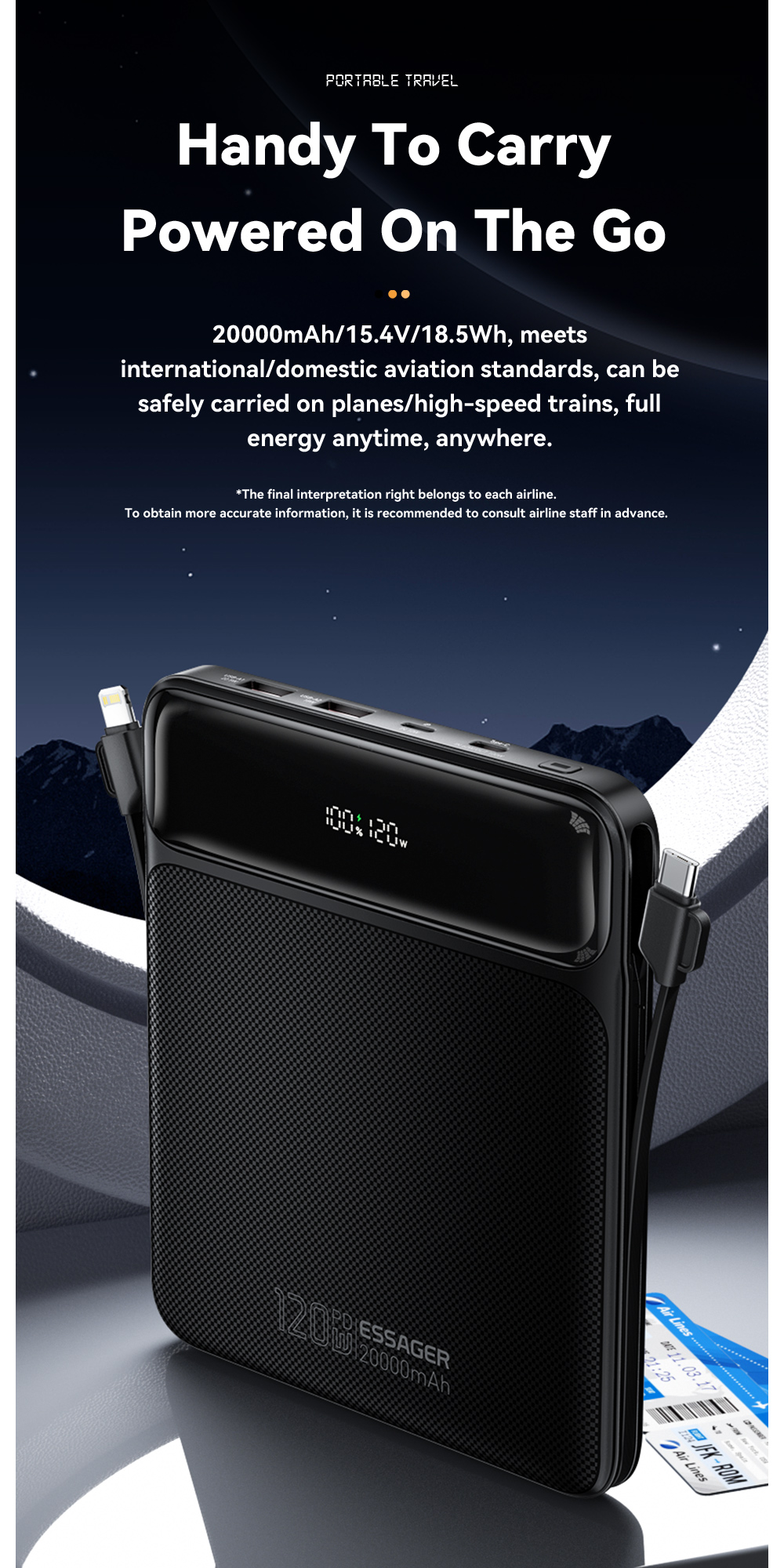 ESSAGER PB905 Series 4 Ports 20000mah Power Pack Portable Power Bank