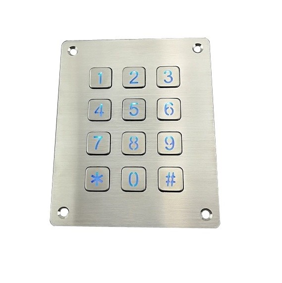 IP65 6X2 Layout numeric Metal dome Keypad With 12 flat key buttons for door lock system