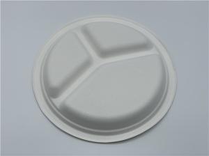 Quality 3 Compartment Round Disposable Dishes Biodegradable Sugarcane Bagasse 9inch 10inch Plates wholesale