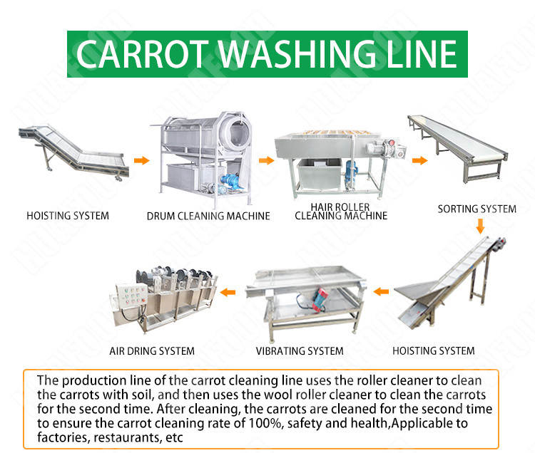 High Efficiency Potato Processing Machinery Brush Type Carrot Cleaning Machine