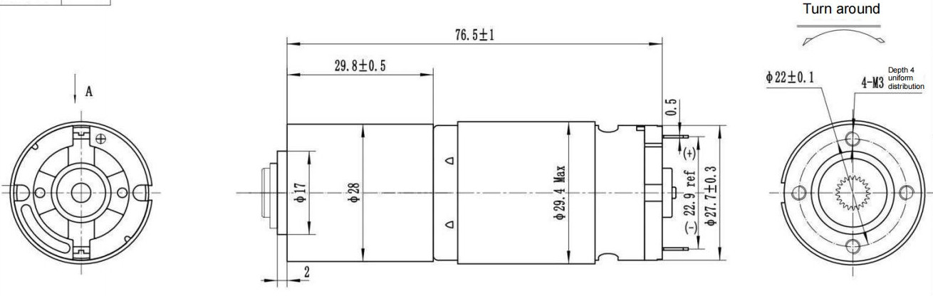 Low Noise 167 Rpm 28mm NEMA 11 0.12A 24v Dc Motor With Gearbox