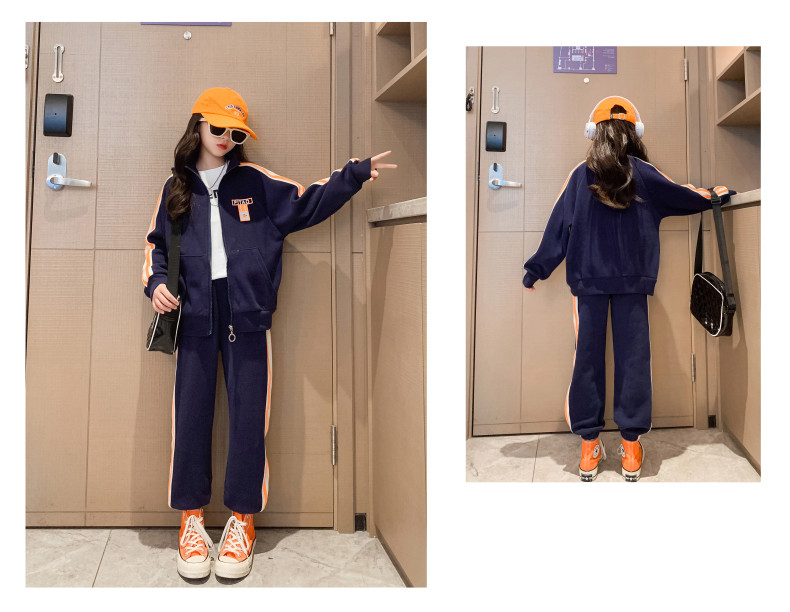 Spring Autumn Trend Girls Two Piece Outfit Sets Royal Blue Letter Print
