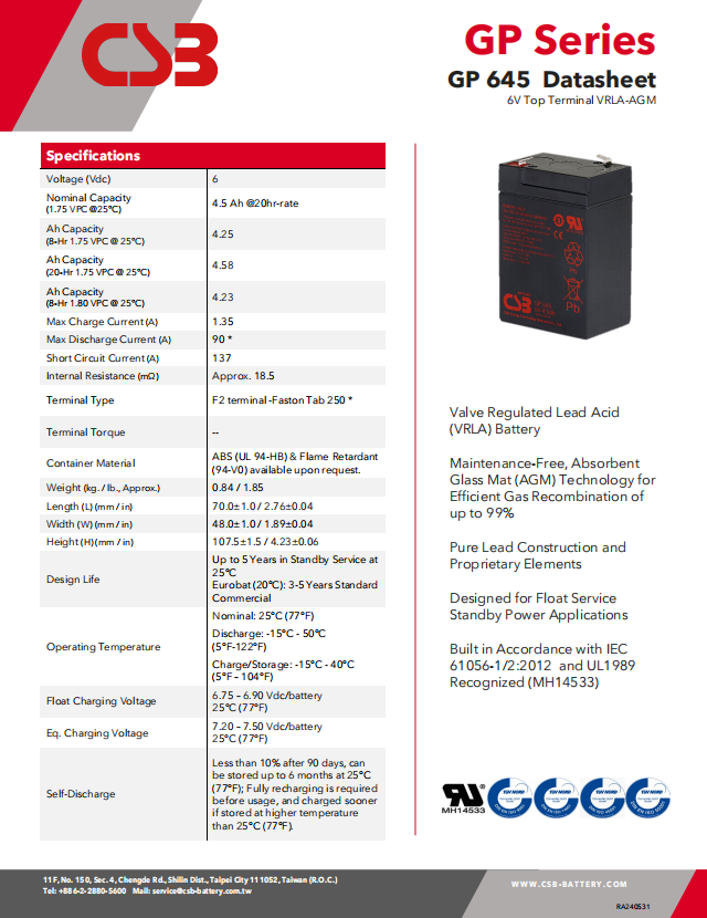 6V 4.5AH GEL Battery Ideal for Power Storage and Rechargeable