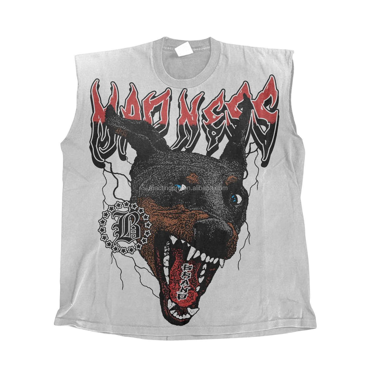 Terry Fabric Custom Hip Hop Oversized Cut Raw Hem Crop Tank Tops Cotton T-shirt for Men