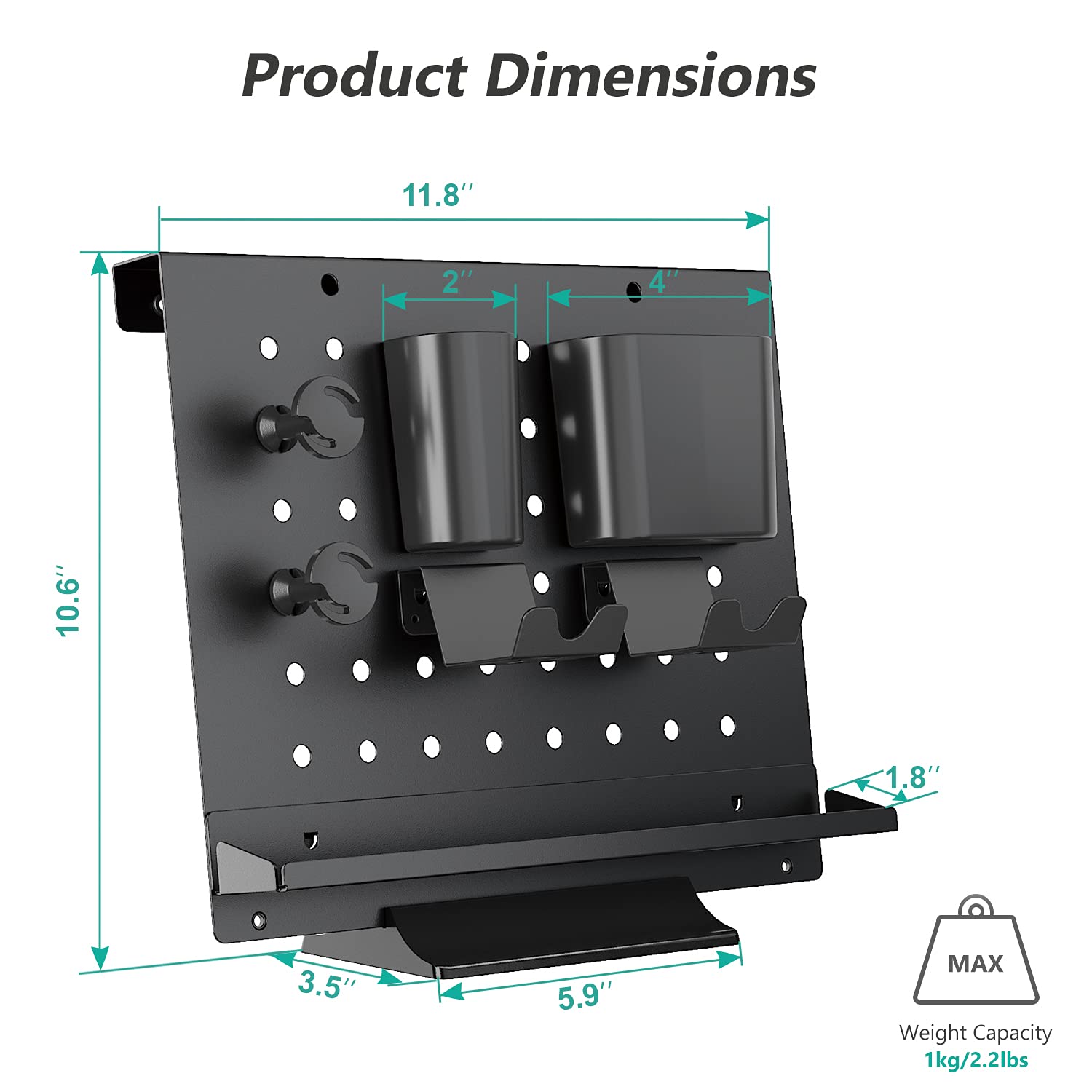 Carbon Steel Metal Pegboard Wall Mount Storage Shelf with Gaming Handle Holder 40cm