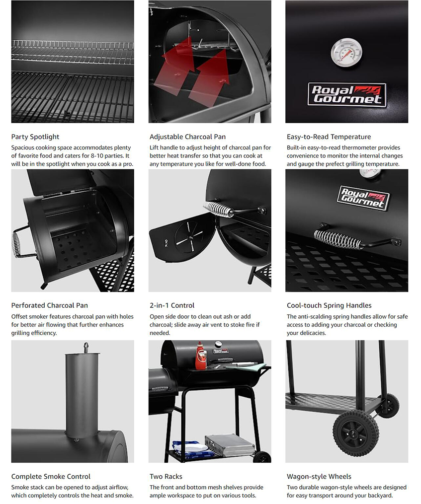 Heavy Duty Large Barrel Charcoal Grill for Garden Smoker DIY Black Cold Rolled Steel
