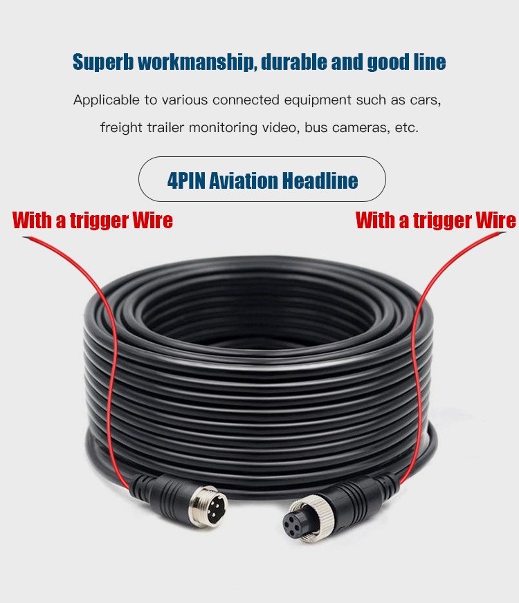 RoHS Car Camera Accessories 5m 4 Pin Aviation Cable Spring Extension Wire For Car Reversing Camera