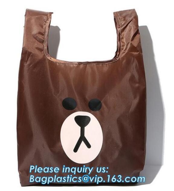 Recycled Foldable Nylon Polyester Tote Bag with logos polyester shopping bag Custom advertising handle non woven bag PAC