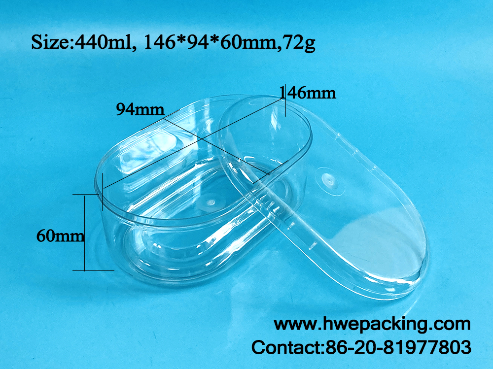 Oval Plastic PET Packaging Box For Wedding Birthday Cake Candy 440ml