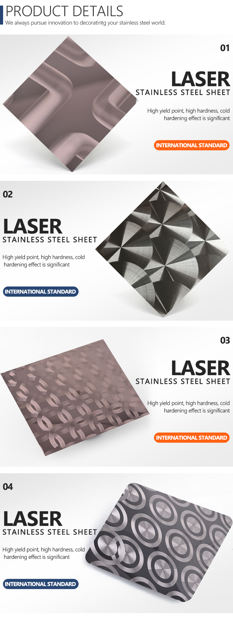 Etching Decorative Stainless Steel Sheet 304 316 Bright 3D Laser Finish Pvd Coated Rose Gold