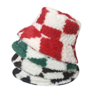 Quality Trendy Multi-Color Warm Plush Checkerboard Bucket Hat For Female wholesale