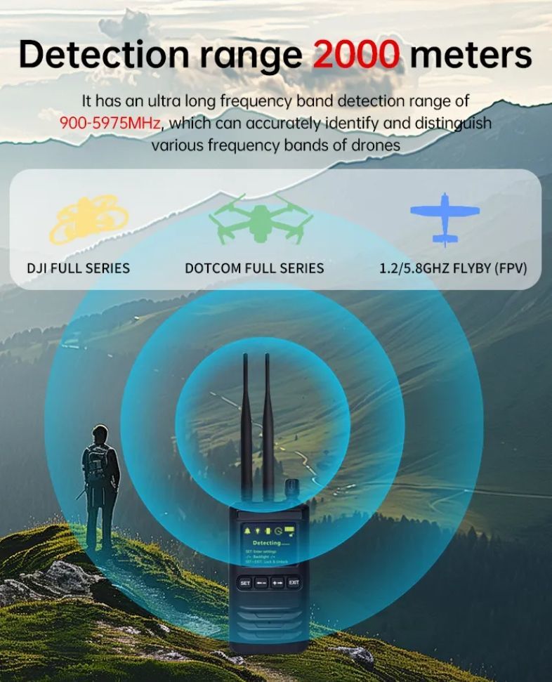 High Quality 300MHz-6GHz Multi Band Multi Band 0-3km Operating Distance Drone Detector with Uav Signal Alarm System