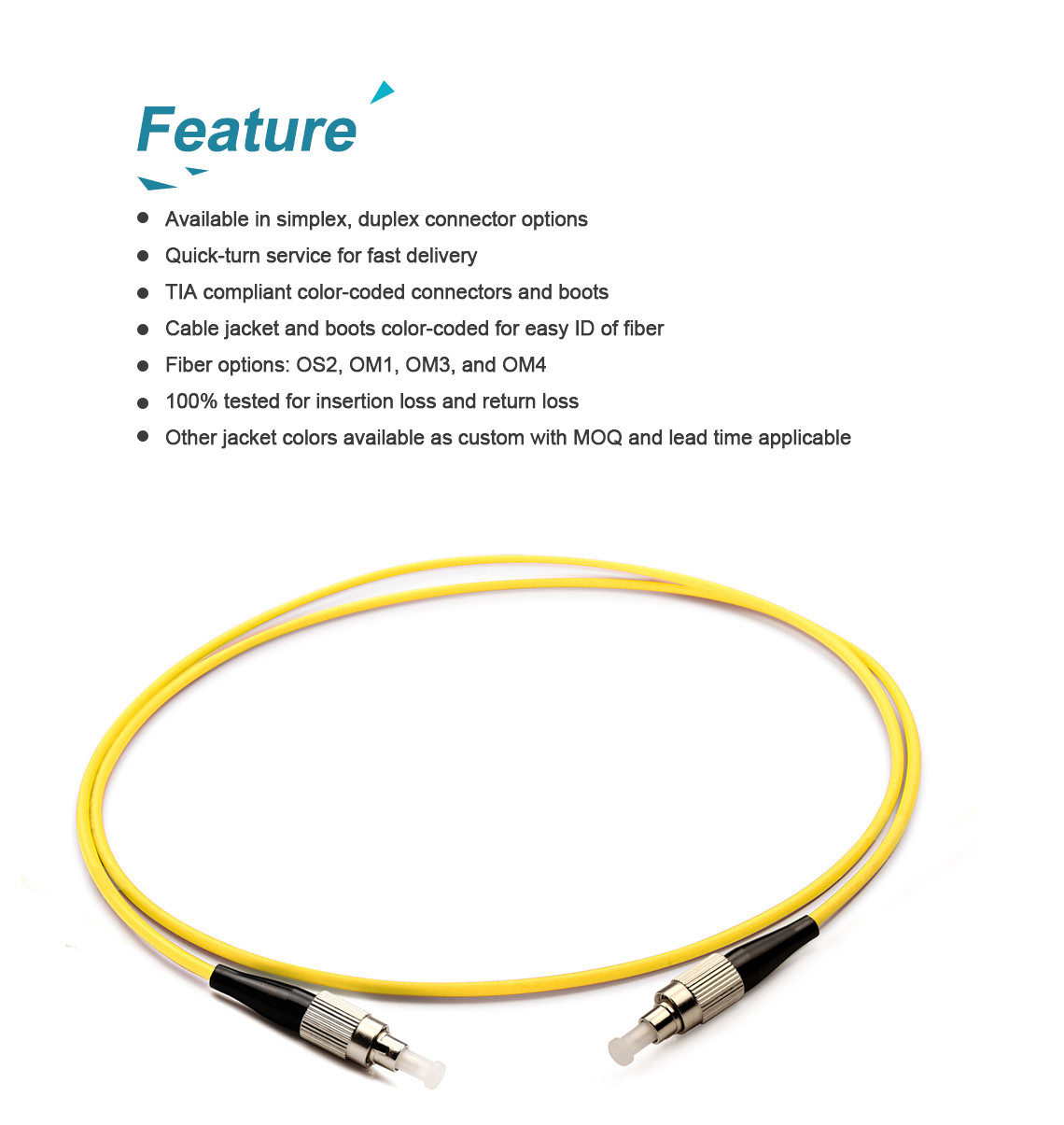 G657A1 Single Mode Fiber Jumpers , FC/UPC-FC/UPC Yellow Fiber Patch Cable