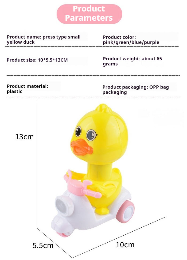 Wholesale Toys Rubber Ducklings Children's Pressure Inertia Return Little Yellow Duck Riding Duck Toy for Child