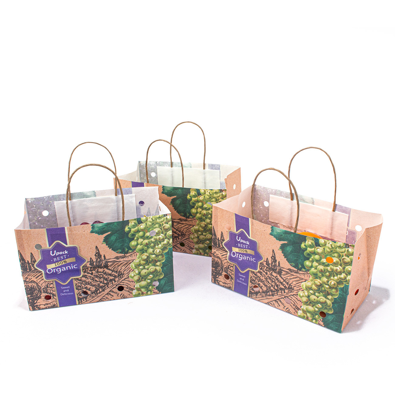 Customizable Compostable Paper Bags For Fruits And Vegetables With 8 Color Flexo Printing